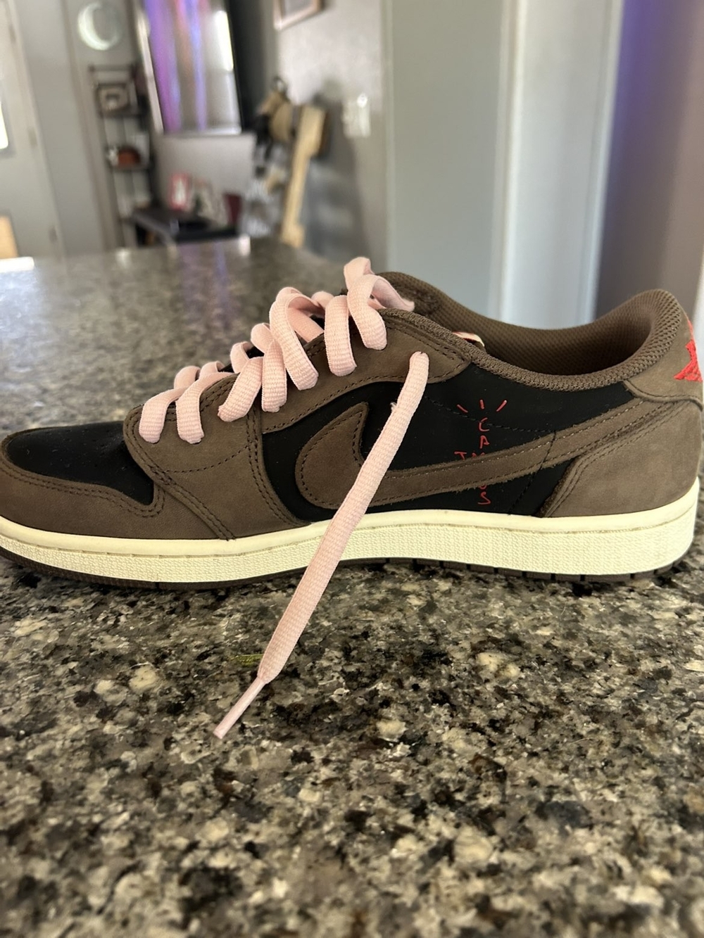 Travis Scott Brown & Black Low-Top Sneaker with Pink Laces